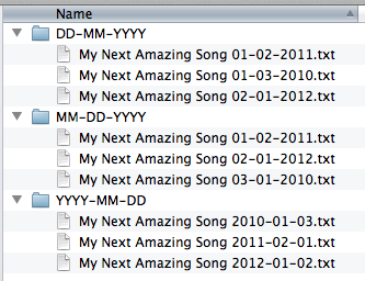 screen grab of how OS X sorts filenames with different date formats