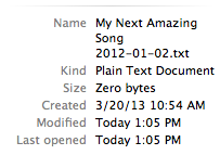 screen grab of the meta data of a text file